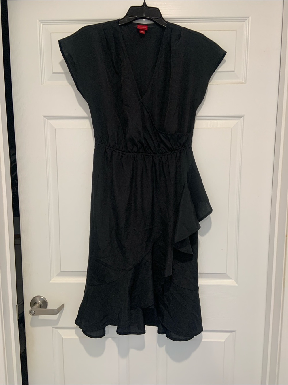 Merona Black Wrap-Style Midi Dress with Ruffle Hem